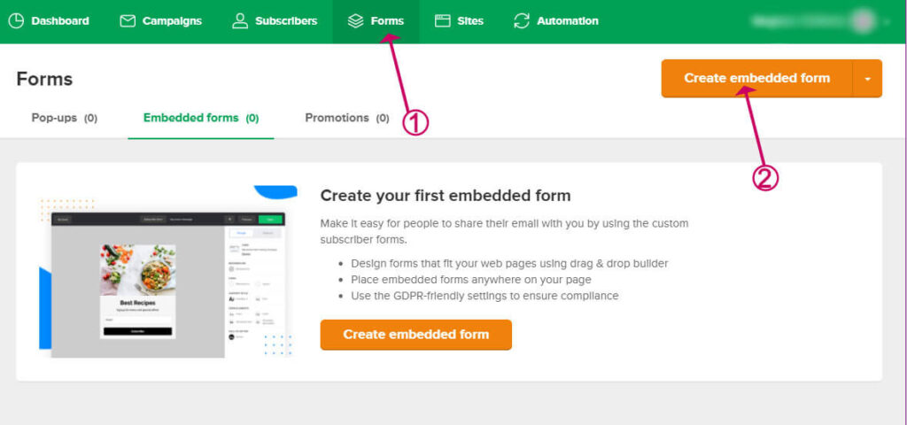 create an embedded form in mailerlite