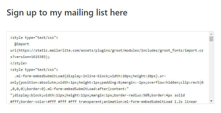 embed mailerlite form code into post